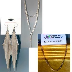 Earrings Long Diamond Necklace gold chain